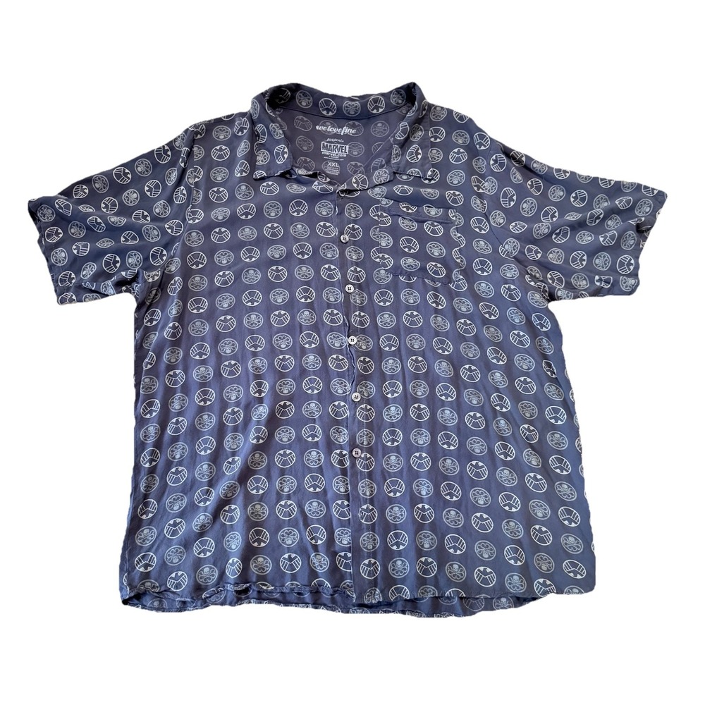 Marvel 2XL Mens Short Sleeve Button Shirt Blue Rayon - Picture 1 of 8